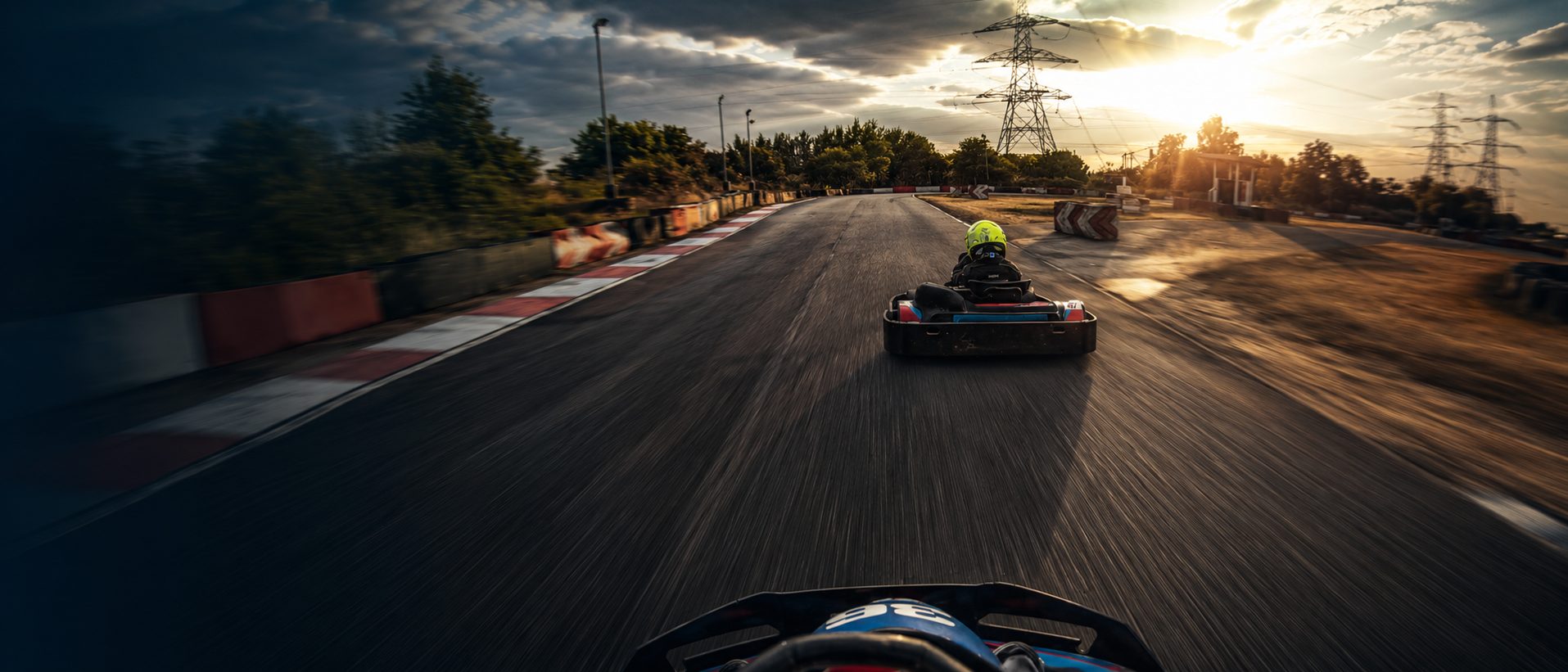 Karting action shot on an outdoor circuit